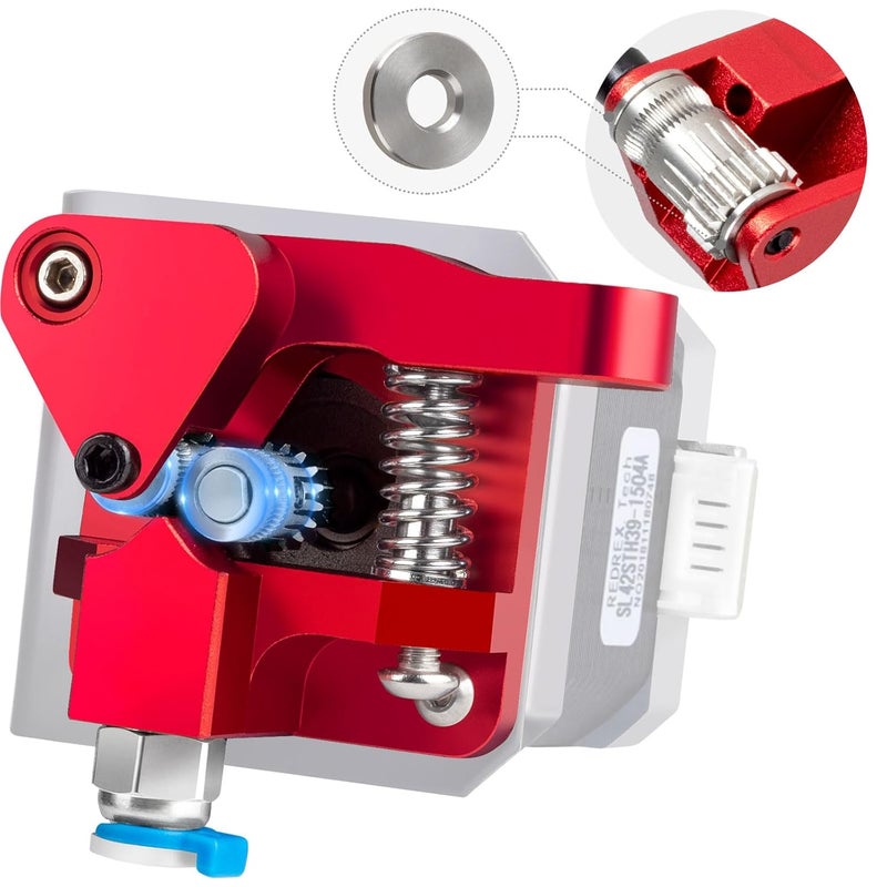 RED REX Dual Gear Ender 3 Extruder with Two Washers Metal Drive Feeder Upgrade Kit Compatible with Creality Ender 3 V2 Pro,Ender 3 Neo Series,CR10 3D Printer TPU Filament Supported(Motor Shaft>20mm) - Image 1